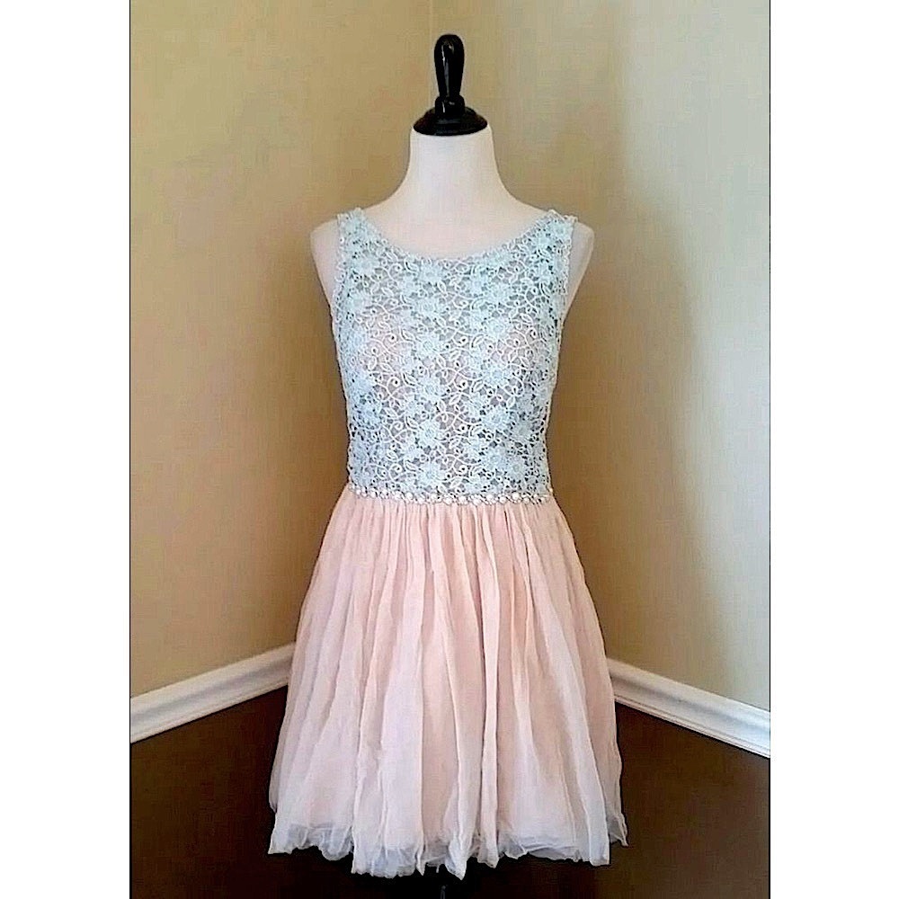 Pastel Blue Lace Beige Tulle Ballerina Dress by City Triangles from Modcloth